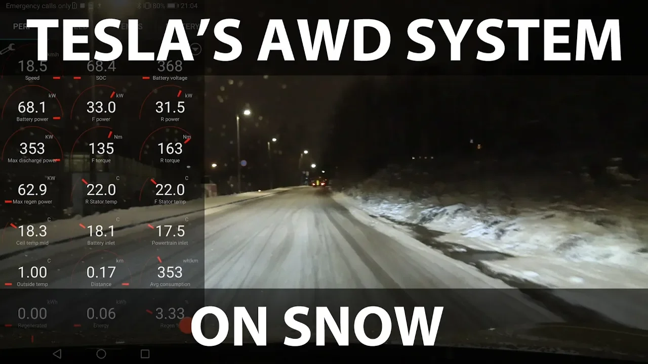 How Tesla Model 3 AWD system works on snow