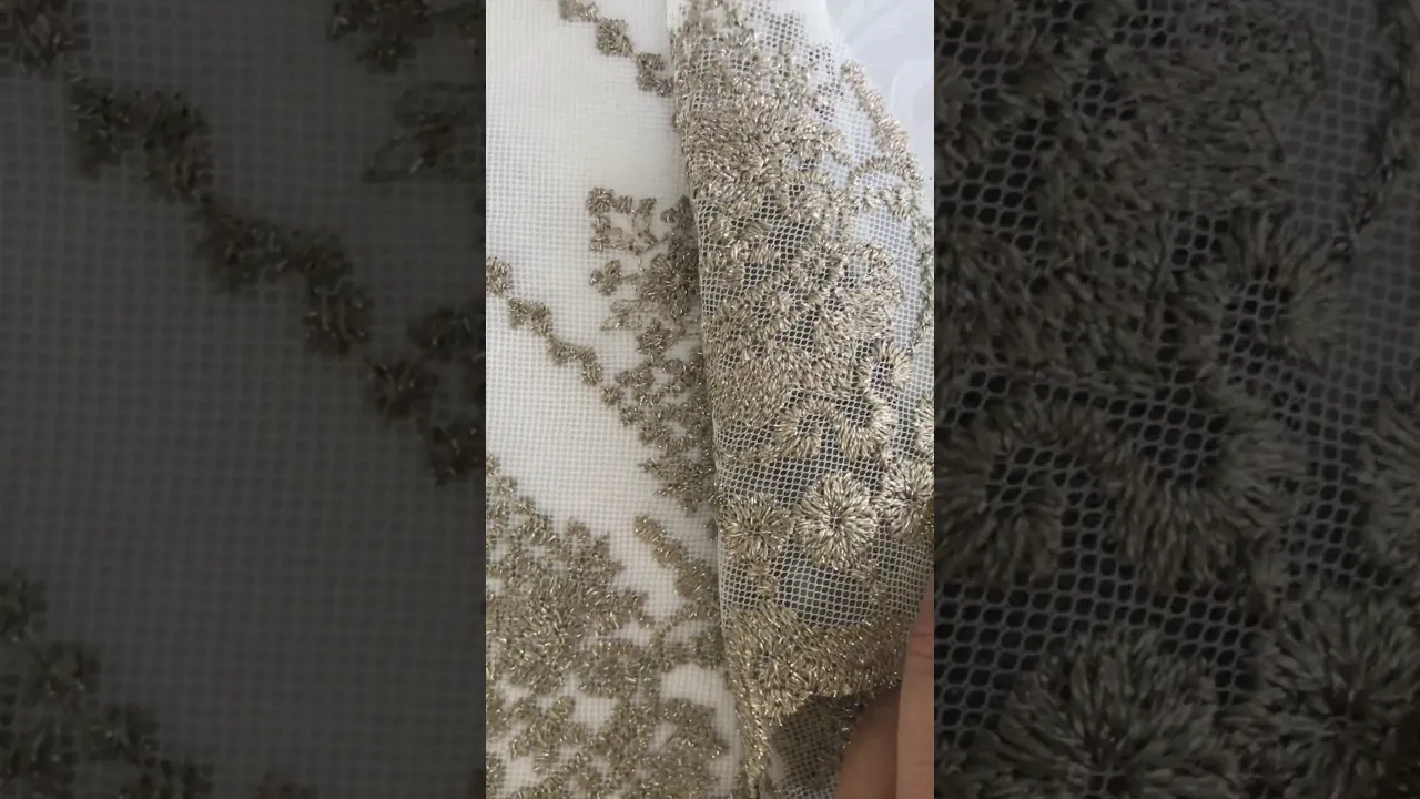 Тюль фатин з вишивкою Manelle TFV-9062 молочно-золотистий Тюль фатин з вишивкою Manelle TFV-9062 молочно-золотистий