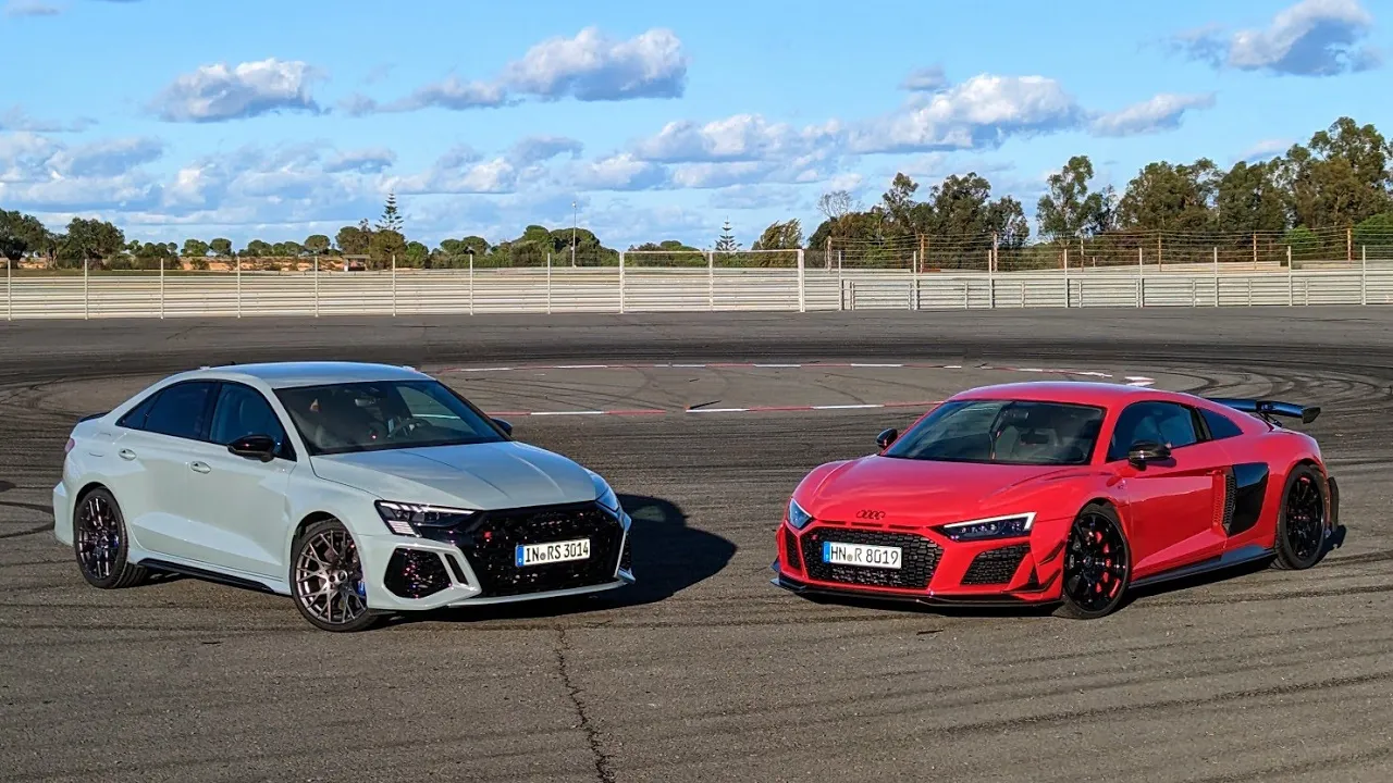 Which one Handles best? 2023 Audi RS 3 Performance vs R8 GT V10 | 4k