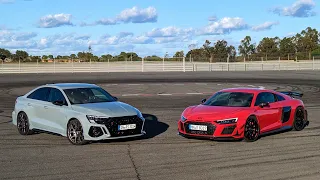 Which one Handles best? 2023 Audi RS 3 Performance vs R8 GT V10 | 4k