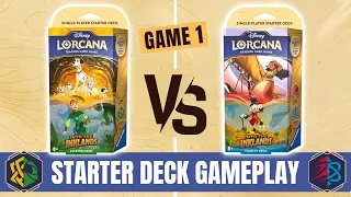 Into the Inklands Starter Deck Gameplay! Amber Emerald VS Ruby Sapphire - Disney Lorcana TCG