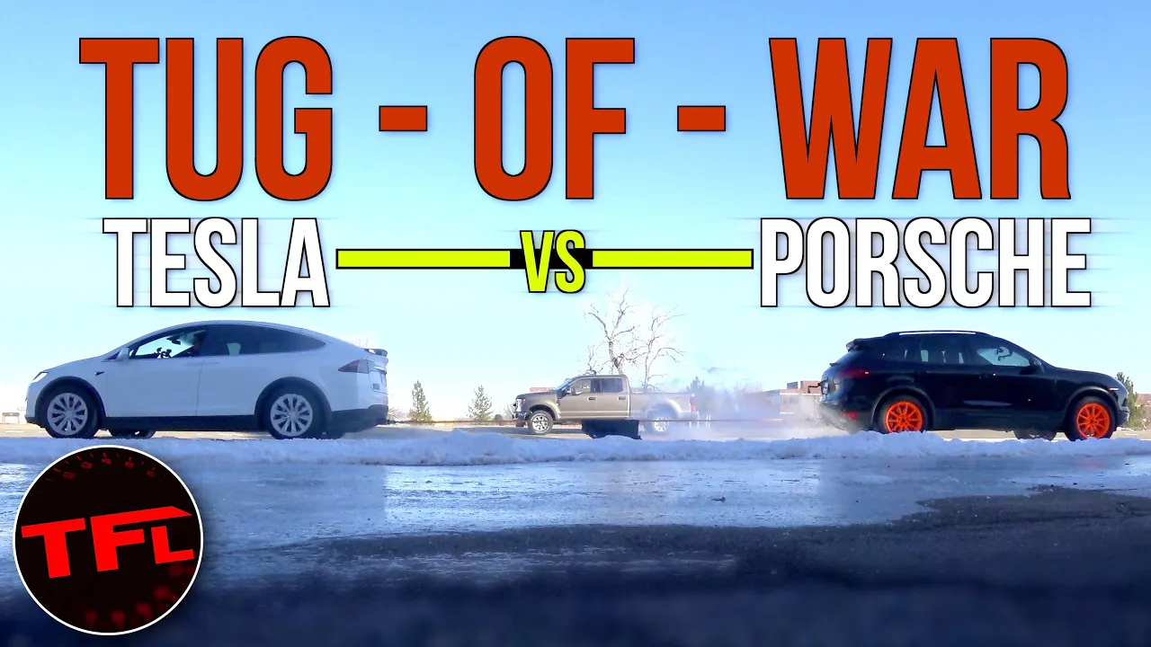 It's On! Tesla Model X vs. Porsche Cayenne Turbo vs. Ford F-250 Tug-of-War