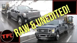 Behind the Scenes: Watch The Ford F-350 and GMC Sierra Struggle To Tow 30,000 Pounds Up a Mountain!