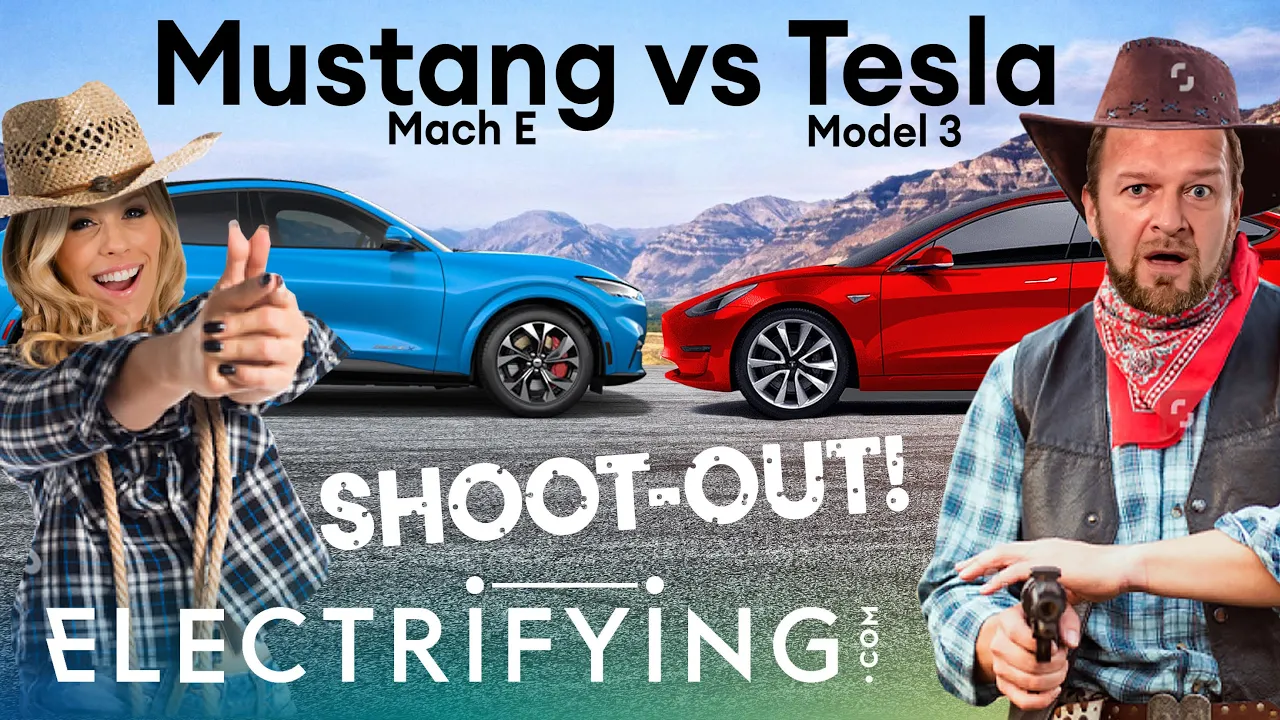 Ford Mustang Mach-E vs Tesla Model 3: American EV shoot-out! / Electrifying