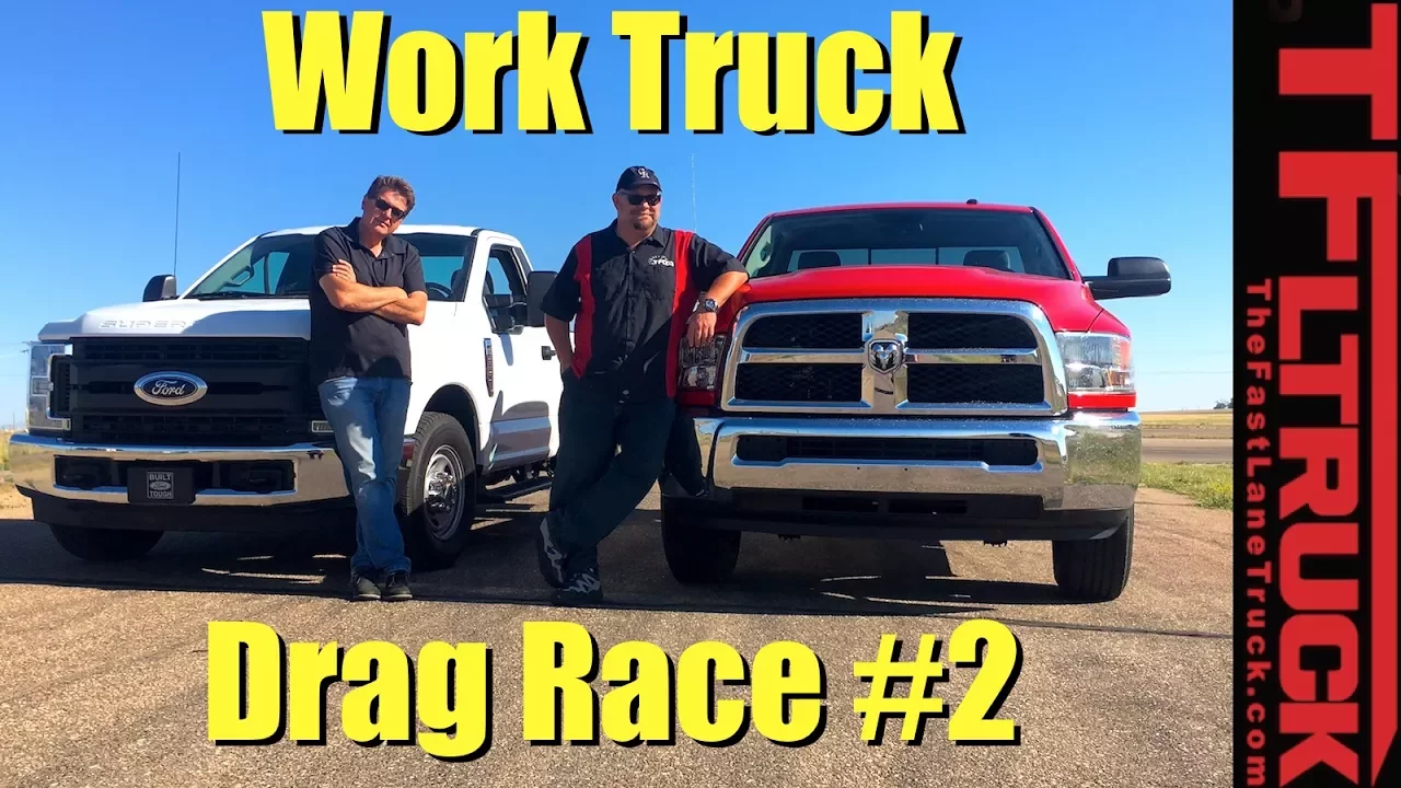 Ford F250 vs Ram 2500: Gas V8 Work Truck Drag Race #2