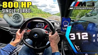 *BIG SINGLE TURBO* BMW M3 G81 // 312KMH on AUTOBAHN sounds INSANE!!