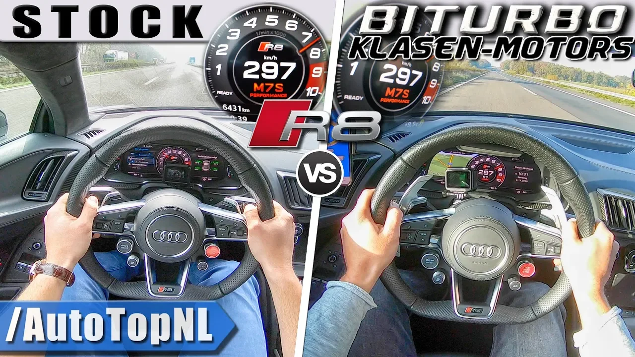 AUDI R8 V10 Plus 610HP vs 1000HP AUDI R8 V10 BiTurbo Klasen | 0-300km/h & AUTOBAHN POV by AutoTopNL