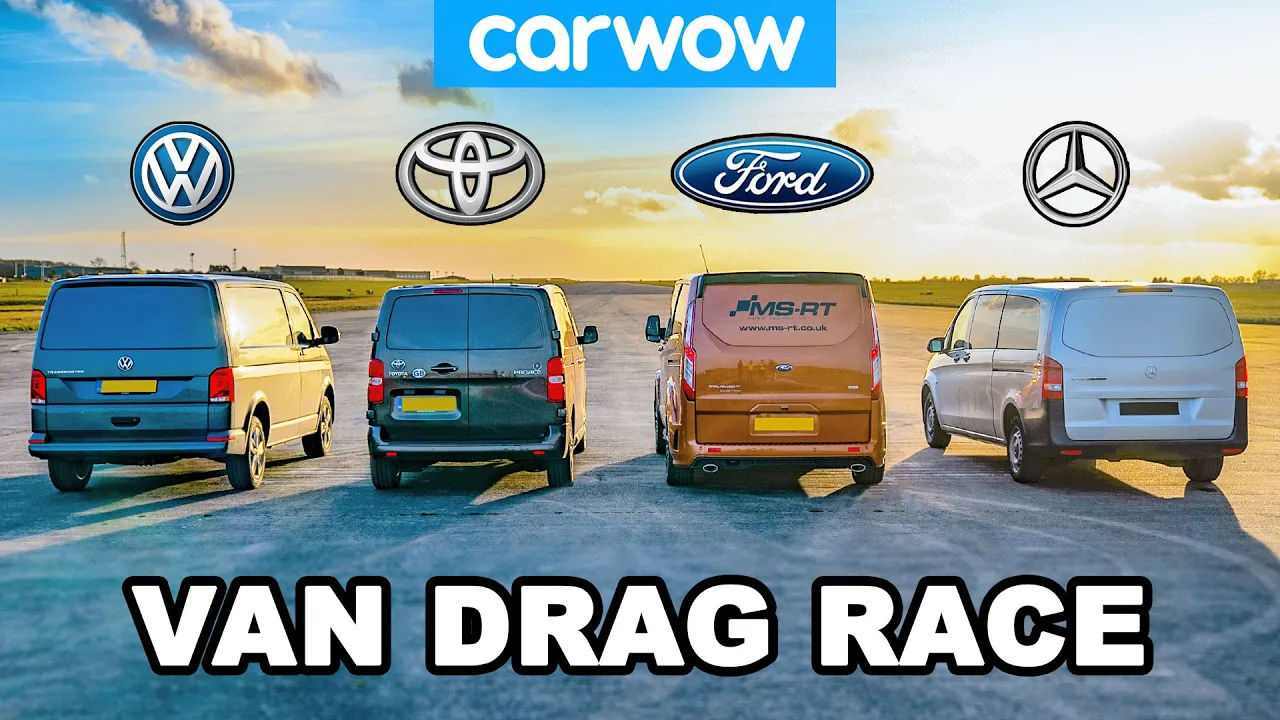 VW Transporter v Ford Transit v Toyota Proace v Mercedes Vito - VAN DRAG RACE!