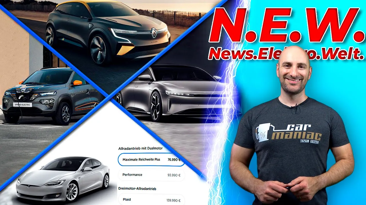 #NEWS: Tesla Preissenkung, Renault Megane E, Dacia Electric, Lucid 66k Variante, Supercharger teurer
