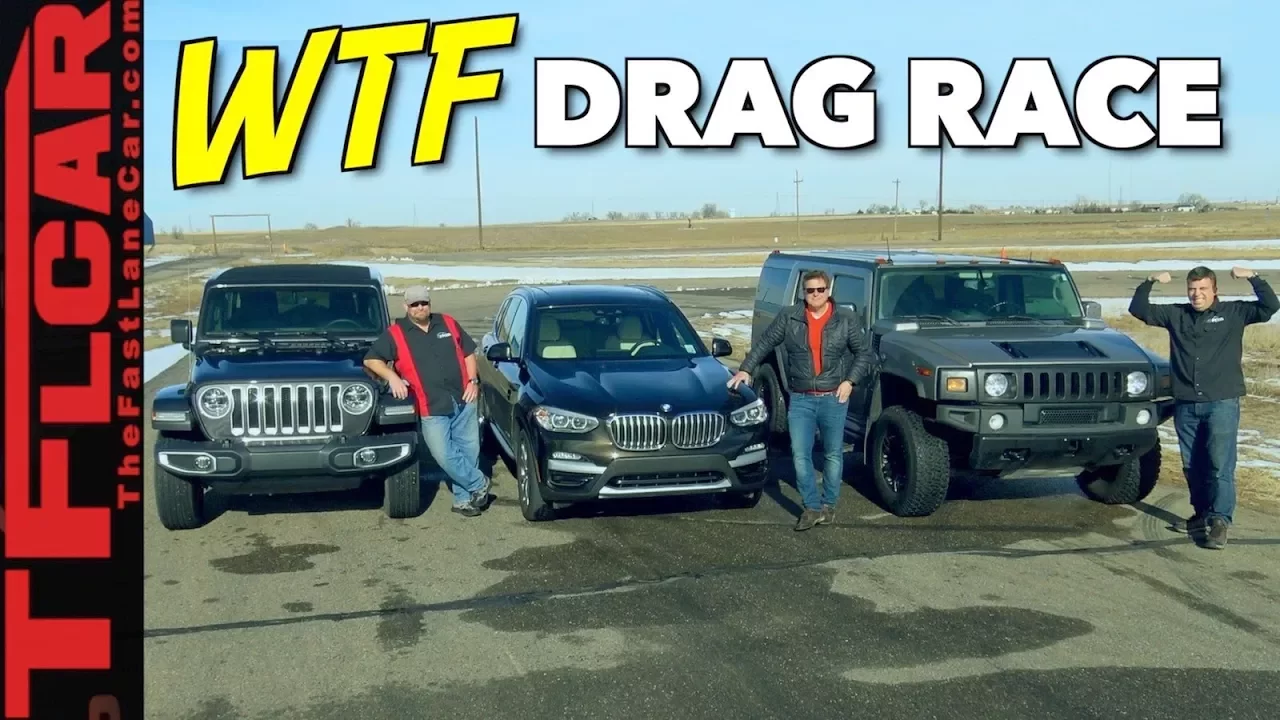 Not Even Close! 2018 Jeep Wrangler vs Hummer H2 vs BMW X3 Drag Race