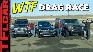 Not Even Close! 2018 Jeep Wrangler vs Hummer H2 vs BMW X3 Drag Race