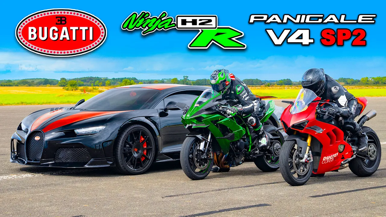 Bugatti Chiron SS v Kawasaki H2R v Ducati Panigale SP2: DRAG RACE