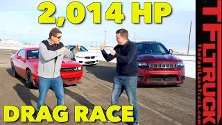 Surprising Photo Finish! BMW M5 vs Hellcat vs Trackhawk Drag Race