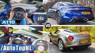 ALPINE A110 vs ALFA ROMEO 4C | 0-230km/h Exhaust SOUND & AUTOBAHN POV TOP SPEED by AutoTopNL