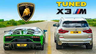Tuned BMW X3M v Lambo Aventador SVJ: DRAG RACE