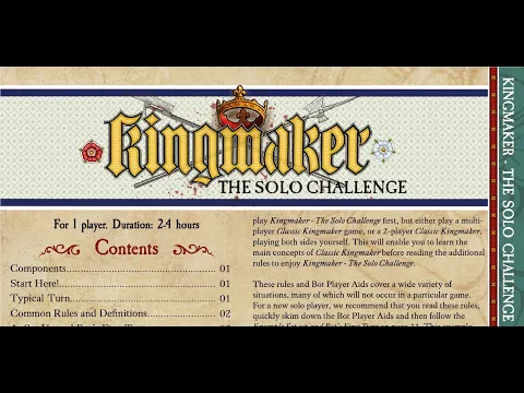 Kingmaker  The Solo Challenge; Set up and first turn