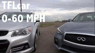 2014 Infiniti Q50S vs Chevy SS Mashup 0-60 MPH: V-6 vs V8 smack-down Part 2