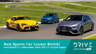 Ford Fiesta ST v Mercedes-AMG A45 S v Toyota GR Supra | Best Sports Car | Drive Car of the Year 2021