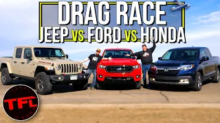 Can a Little Turbo Spank the V6 Trucks? We Drag Race a Ranger, Gladiator, and Ridgeline to Find Out!