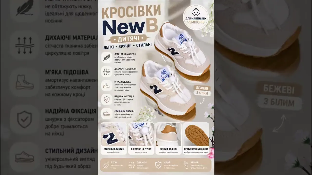 Кроссовки детские NewB бежевые с белым