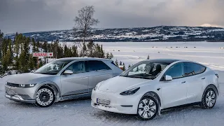 Ingen grunn til å frykte Tesla Model Y på glatta - Verre gikk det med Hyundai IONIQ 5 ...