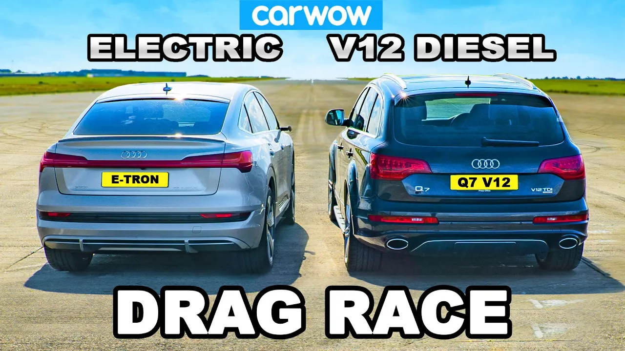 V12 Audi Q7 v Audi e-tron: DRAG RACE *Diesel vs Electric*