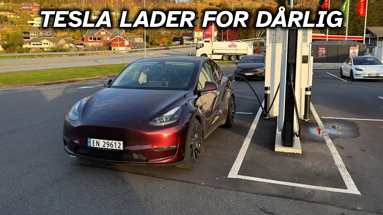 Tesla Model Y lader for tregt - langtur med lading og forbruk