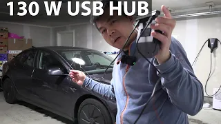 Testing how the dual USB-C inputs in Jowua 130 W hub for Model Y works - discount code "Teslabjorn"