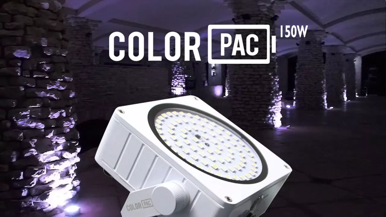 Product video thumbnail for Mega Lite Color Pac 150-Watt Wide Beam IP65 RGBW LED Wash Light