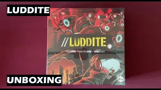 Unboxing Luddite roll and write campaign board game