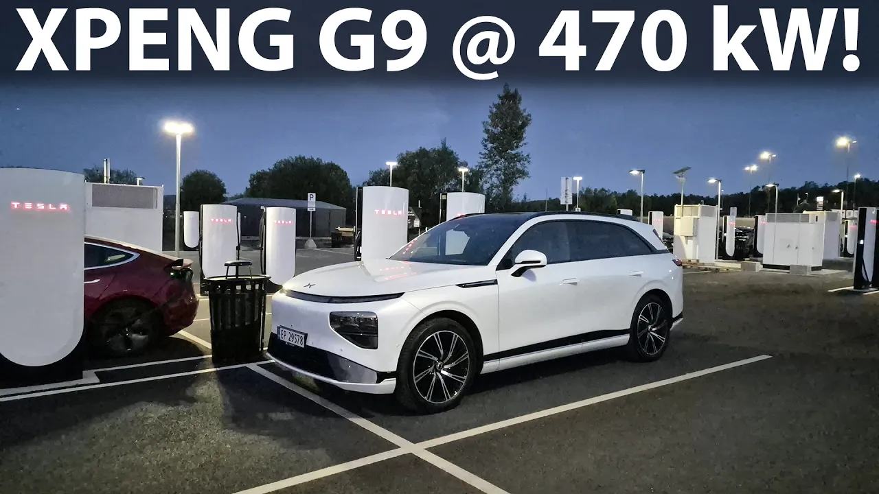 Xpeng G9 Performance 93 kWh charging at 500 kW v4 Tesla Supercharger in Norway