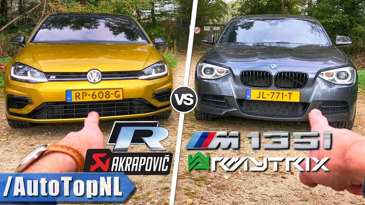 BMW M135i Armytrix vs VW Golf R Akrapovic REVIEW POV Test Drive on AUTOBAHN & ROAD by AutoTopNL