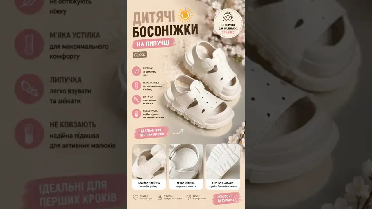 Босоножки детские на липучке SGS белые