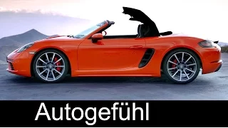 Porsche 718 Boxster S Sound Driving shots Exterior Interior details Preview 2017