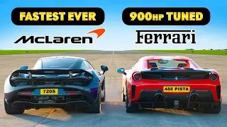 Tuned Ferrari 488 Pista v World’s FASTEST McLaren 720S: DRAG RACE