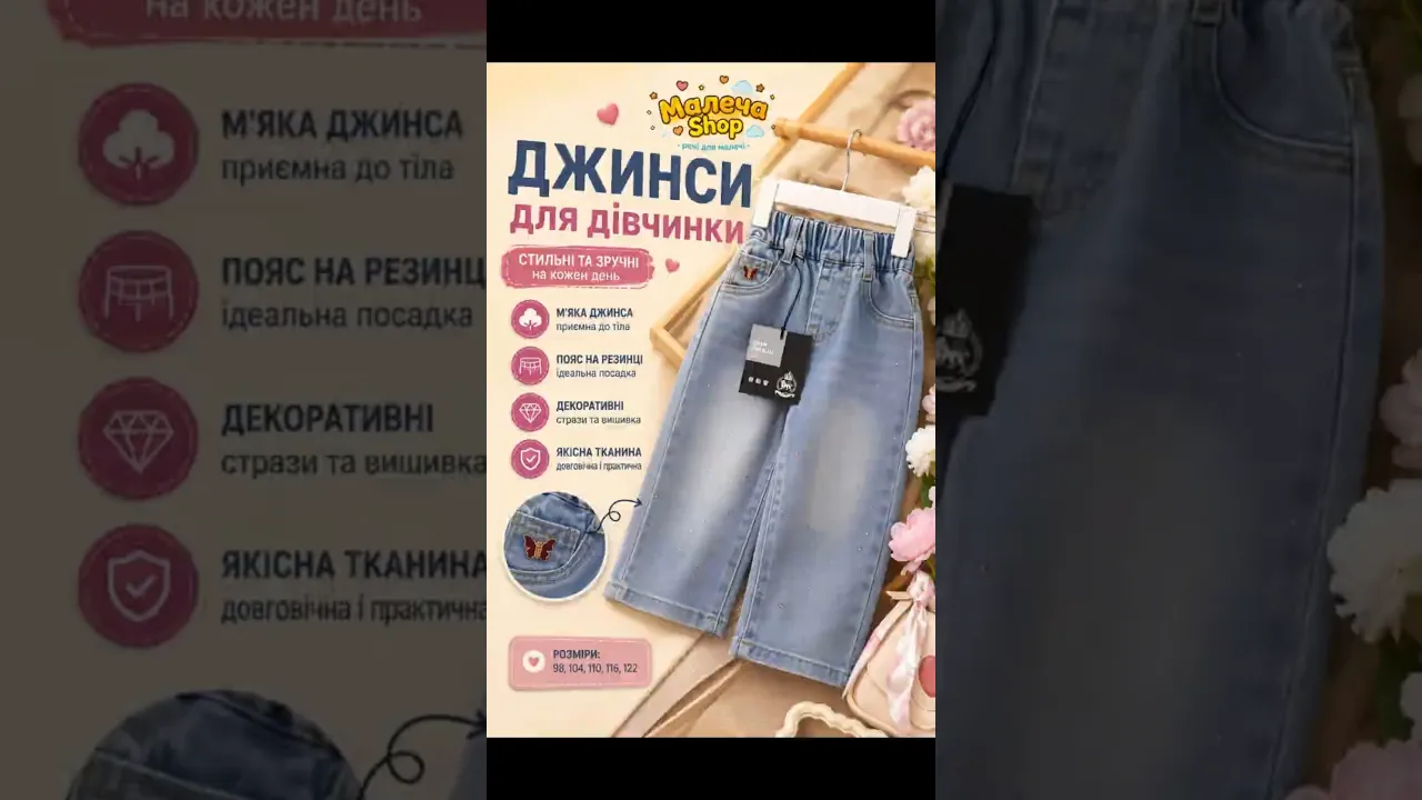 Джинсы для девочки с розовыми блестками 11087