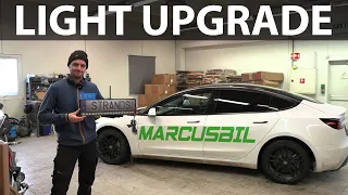 Bilkomponenter installing cheap LEDbar on Tesla Model 3 Highland