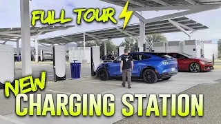 We Tour the NEW Baker Supercharger EV Charging Station | Good Food & lots of Chargers!