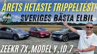 Årets hetaste trippeltest! Sveriges bästa elbil – Zeekr 7X, Model Y eller ID.7?