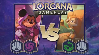 Disney Lorcana Trading Card Game Gameplay - Amythest/Steel vs Emerald/Steel