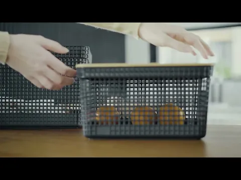 Cesto Roupas Grid C Tampa Bambu 49L Preto