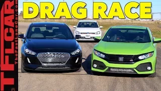 Too Close To Call! Honda Civic Si vs Hyundai Elantra GT vs VW Golf GTI Drag Race