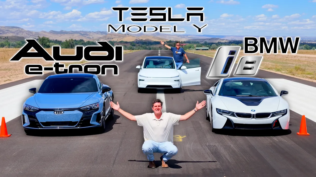 e-tron vs i8 vs Tesla: You Say EV Drag Racing is Boring...We Try To Prove You Wrong!