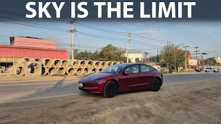 Tesla Model 3 LR RWD driving up Doi Ang Khang