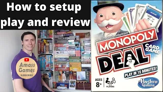 Monopoly Deal card game how to setup play and review board game AmassGames quick kids cards travel
