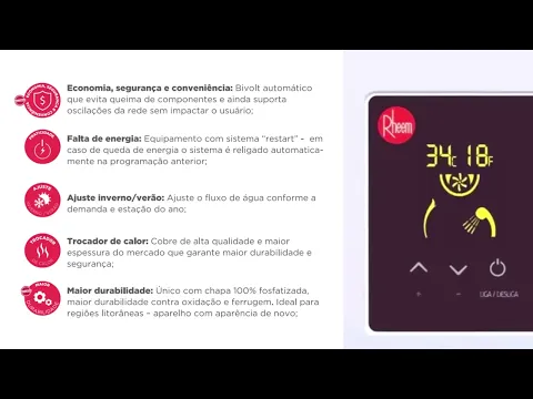 Aquecedor de Água a Gás 30L/min GLP Branco Digital RB3AP30PVPTIC Bivolt Rheem