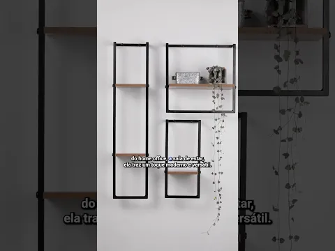 Prateleira Retangular com Suporte Industrial Preto 40x65cm Marrom Mel MDP e Aço Bemfixa