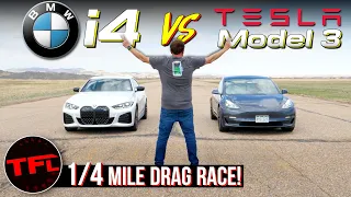 Tesla Model 3 Performance vs BMW I4 Does BMW FINALLY Win a Drag Race Against The Reigning Champ?