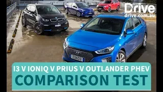Hybrid Cars vs Electric Cars 2018, BMW i3s vs Hyundai Ioniq vs Toyota Prius vs Outlander PHEV