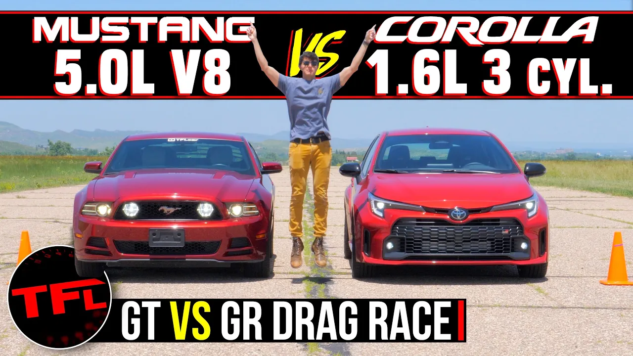 Tiny 3-Cylinder Turbo  vs. Massive ‘Murican V8: Toyota GR Corolla vs Ford Mustang GT Drag Race!